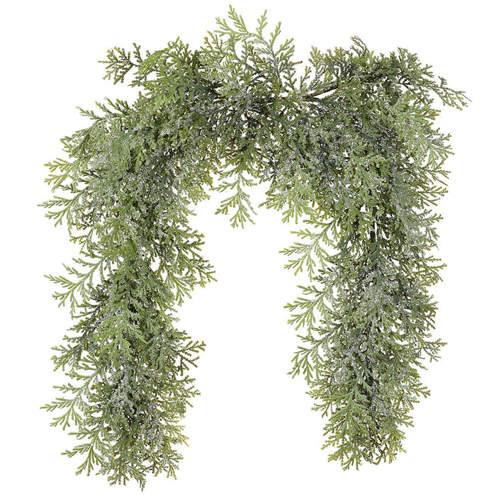 72" Wide Iced Cedar Artificial Mantel Swag -Green/Clear (Pack of 4) - YGC263-GR/CW