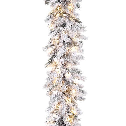 9'Lx12"W Blackmore Snowed Pine Lighted Artificial Garland -Snow (pack of 2) - YGK502-SN