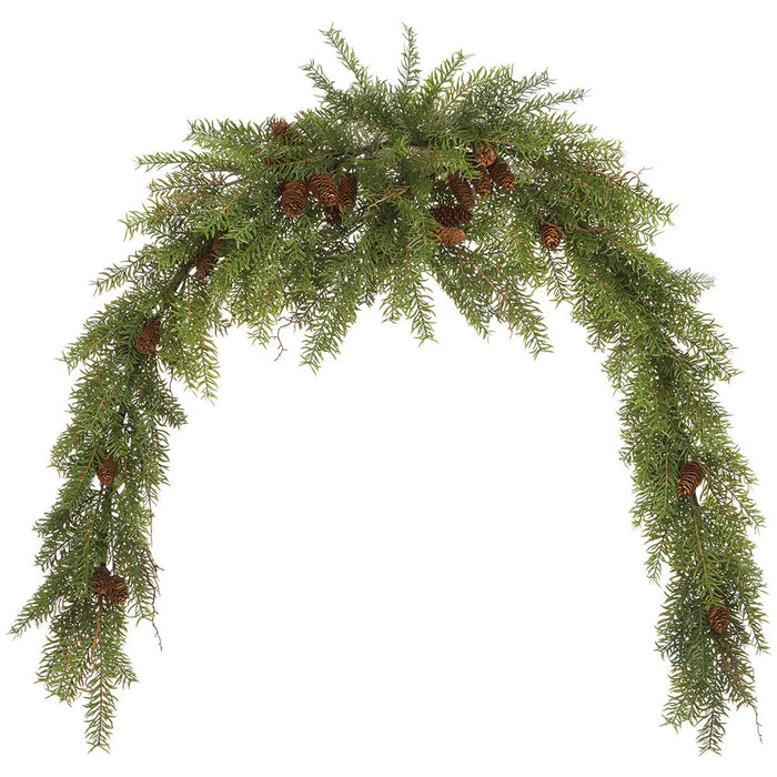 8' Wide Pine & Pinecone Artificial Hanging Mantel Swag -Green/Brown (Pack of 2) - YGP154-GR/BR