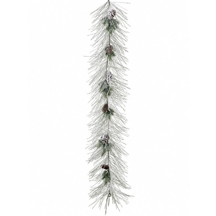 6' Flocked Mixed Pine w/Pinecone Artificial Garland -Green/Snow (Pack of 2) - YGP265-GR/SN
