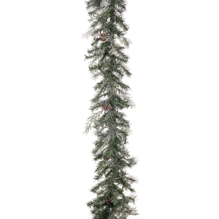 9'Lx12"W Flocked Pine & Pinecone Artificial Garland, LED Pre-Lit (Multi-Mode) -Green (Pack of 2) - YGP409-GR/SN