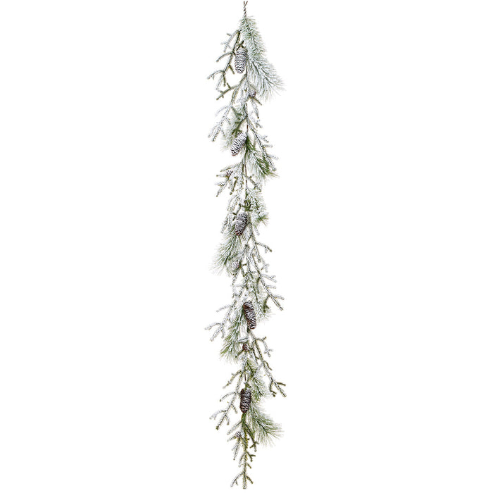 6' Flocked Pine & Pinecone Artificial Garland -White/Green (Pack of 12) - YGP551-WH/GR