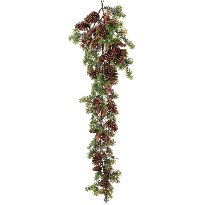 63" Spruce & Pinecone Artificial Hanging Mantel Teardrop Swag -Green/Brown (Pack of 2) - YGS004-GR/BR
