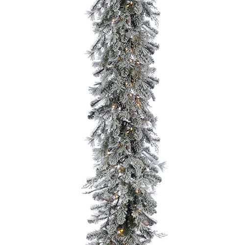 9'Lx20"W Snowed Artificial Pine & Spruce SLED-Lighted Garland -Snow (pack of 2) - YGS420-SN