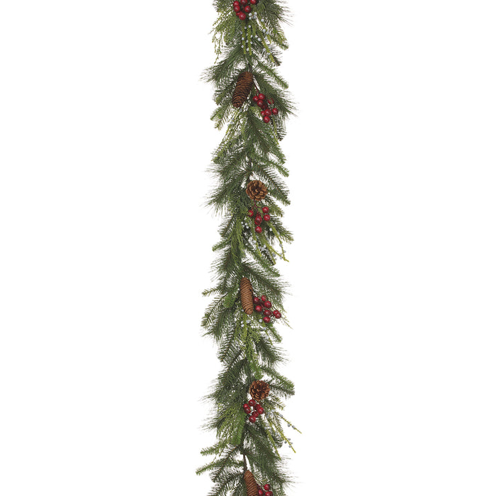 6' Mixed Pine, Berry & Pinecone Artificial Garland -Green/Red (Pack of 2) - YGX060-GR/RE