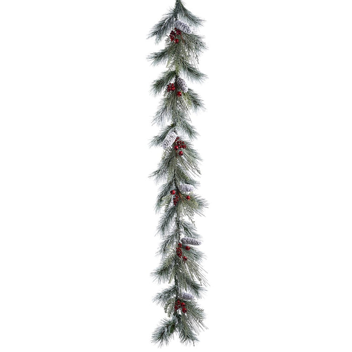 6' Snowed Pinecone, Berry & Pine Artificial Garland -Green/Red (pack of 2) - YGX122-GR/RE