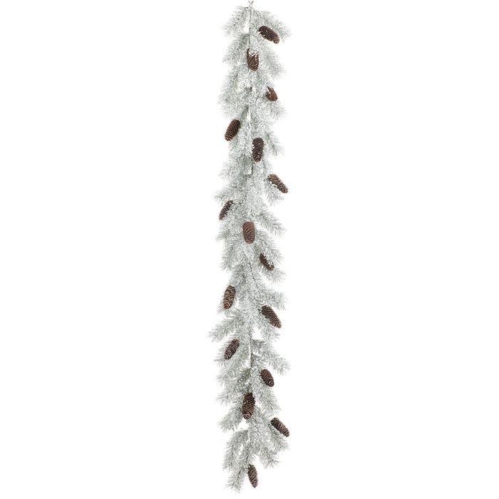 6' Flocked Needle Pine & Pinecone Artificial Garland -White/Green (Pack of 2) - YGX781-WH/GR