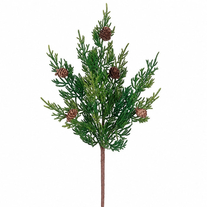18" Artificial Cedar & Pinecone Stem Pick -Green (Pack of 12) - YKC028-GR