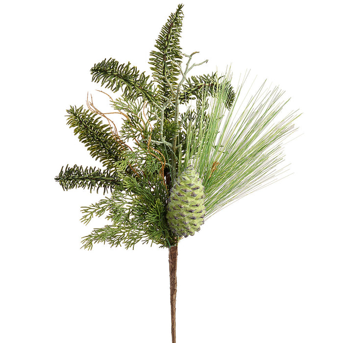 18" Long Needle Pine & Pinecone Artificial Stem Pick -Green (Pack of 12) - YKN050-GR