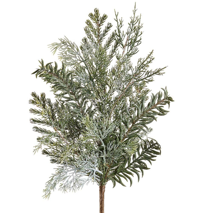 18" PE Soft-Touch Mixed Pine Artificial Stem Pick -Green/White (Pack of 12) - YKX002-GR/WH