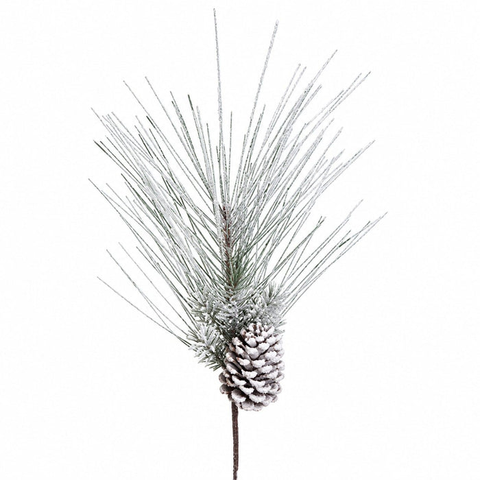 20" Artificial Flocked Mixed Pine w/Pinecone Stem -Green/Snow (Pack of 24) - YKX241-GR/SN