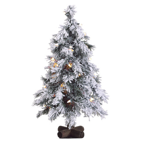 24"Hx15"W Alpine Pine Lighted Artificial Christmas Tree w/Base -Snow - YNT302-SN