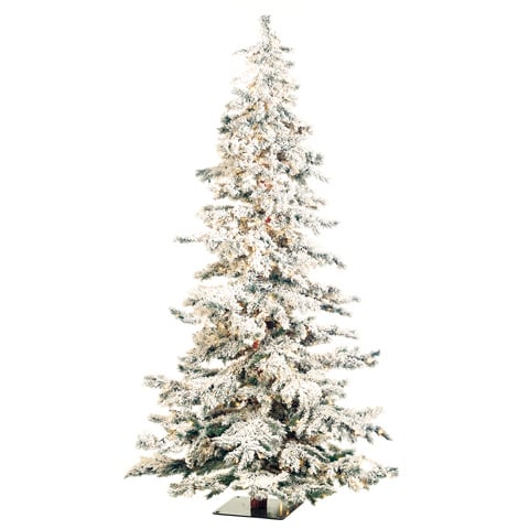 7'Hx52"W Natural Trunk Heavy Snowed Alaska Pine Lighted Artificial Christmas Tree w/Base - YNT807-