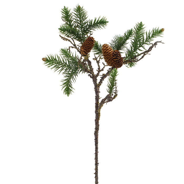 30" Artificial Pine & Pinecone Stem -Green/Brown (Pack of 12) - YS1127-GR/BR