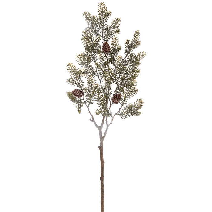 34" Frosted Artificial Pine & Pinecone Stem -Green/Gray (Pack of 6) - YS3308-GR/GY