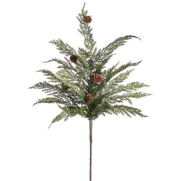 29" Cedar & Pinecone Artificial Stem -Green/Brown (Pack of 12) - YSC015-GR/BR