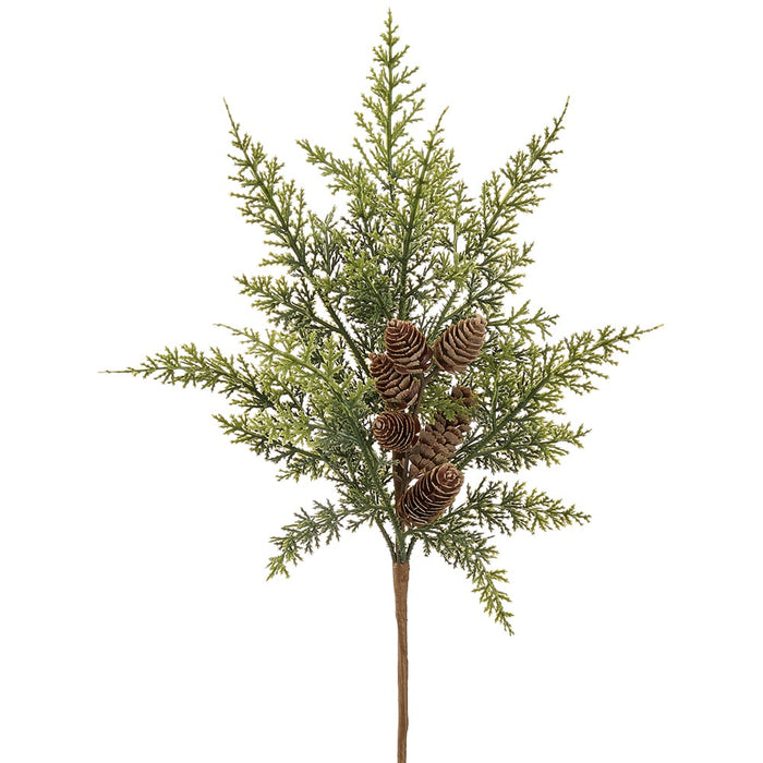 18" Cedar & Pinecone Artificial Stem -Brown/Green (Pack of 12) - YSC057-BR/GR