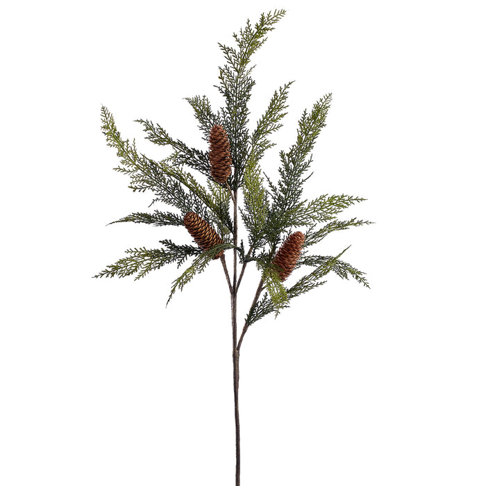 42" Artificial Cedar & Pinecone Stem -Green (pack of 12) - YSC137-GR