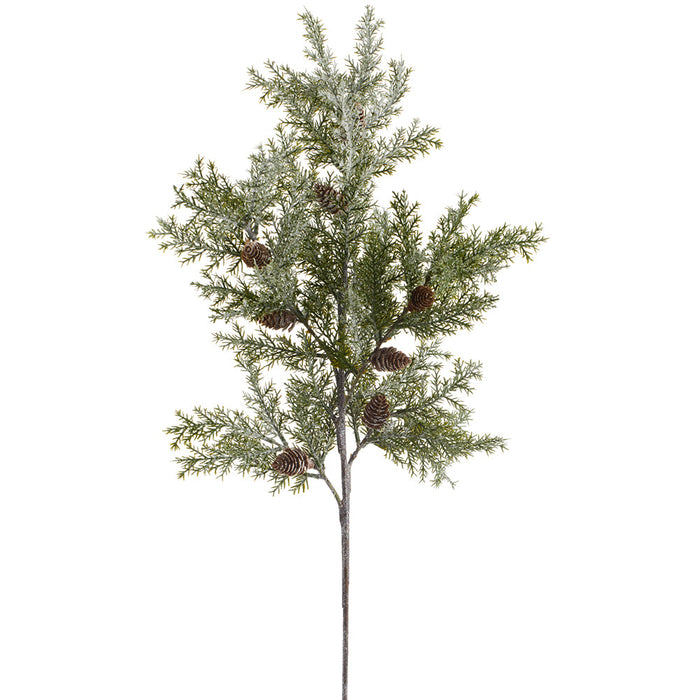 34" Glittered Artificial Cedar & Pinecone Stem -Green/Brown (Pack of 12) - YSC615-GR/BR