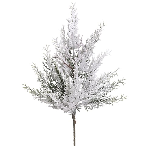 17" Snowed Artificial Cedar & Twig Stem -Green/Snow (pack of 24) - YSC732-GR/SN