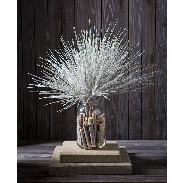 18" Artificial Snowy Long Needle Pine Stem -Snow (Pack of 36) - YSD522-SN