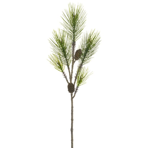 33" Artificial Long Needle Pine & Plastic Pinecone Stem -Green (pack of 12) - YSE358-GR