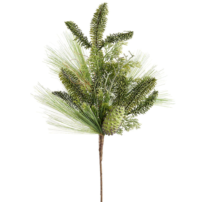 28" Long Needle Pine & Pinecone Artificial Stem -Green (Pack of 6) - YSN013-GR