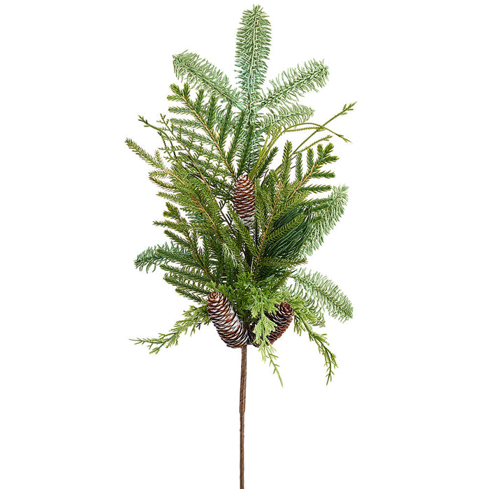28" Artificial Pinecone & Mixed Pine Stem -Green/Brown (Pack of 6) - YSN014-GR/BR