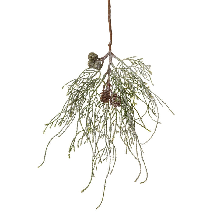 12" Frosted Hanging Artificial Pinecone & Pine Stem -Green/White (pack of 12) - YSN665-GR/WH