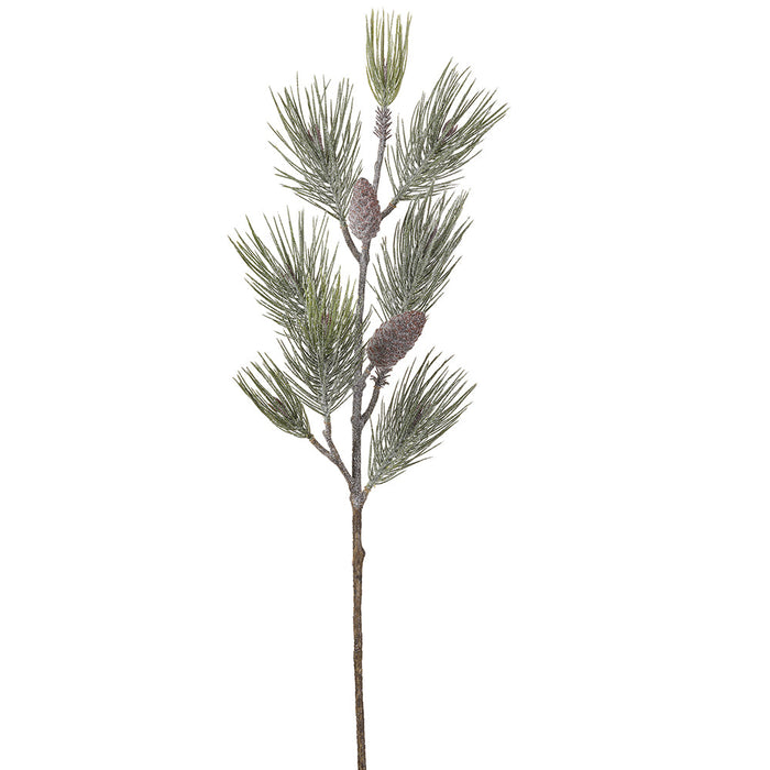 38" Frosted Artificial Needle Pine & Pinecone Stem -Green (Pack of 6) - YSP018-GR