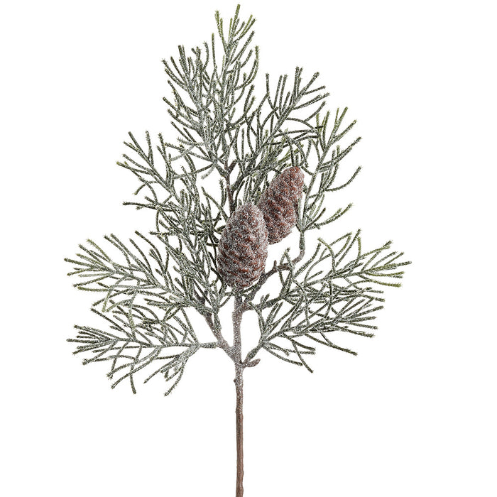 21" Frosted Artificial Pine & Pinecone Stem -Green/Brown (Pack of 6) - YSP033-GR/BR