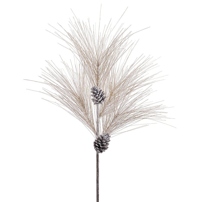 34" Long Needle Pine & Pinecone Artificial Stem -Beige (Pack of 6) - YSP170-BE