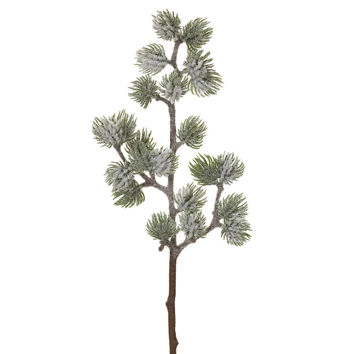 15" Snowed Artificial Pine Stem -Green/White (pack of 12) - YSP863-GR/WH
