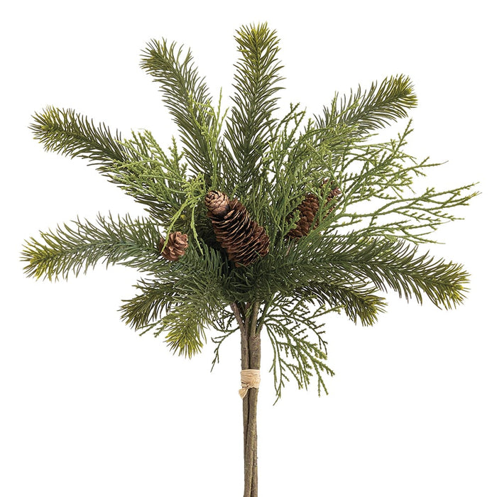 22" Spruce & Pinecone Artificial Stem Bundle -Green (Pack of 8) - YSS008-GR
