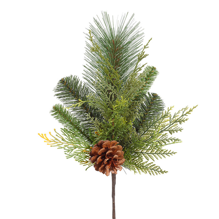 15" Artificial Pinecone, Cedar & Pine Stem -Green/Brown (Pack of 24) - YSX400-GR/BR