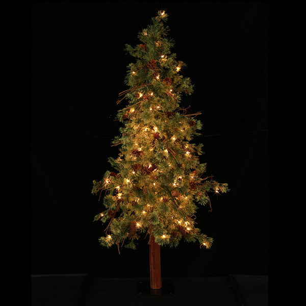 5'Hx34"W Mixed Country Pine & Pinecone Lighted Artificial Christmas Tree w/Metal Plate -Green/Brown - YT0195-GR/BR