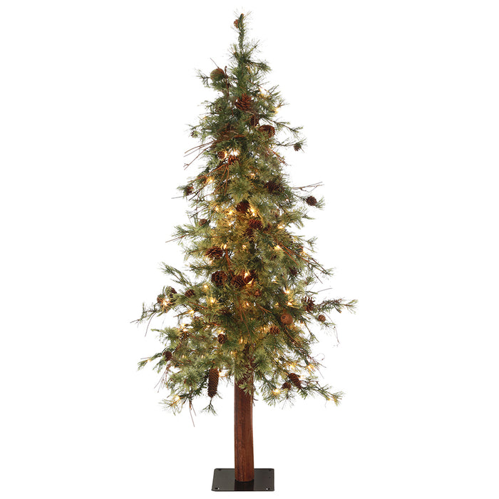 5'Hx34"W Mixed Country Pine & Pinecone Lighted Artificial Christmas Tree w/Metal Plate -Green/Brown - YT0195-GR/BR
