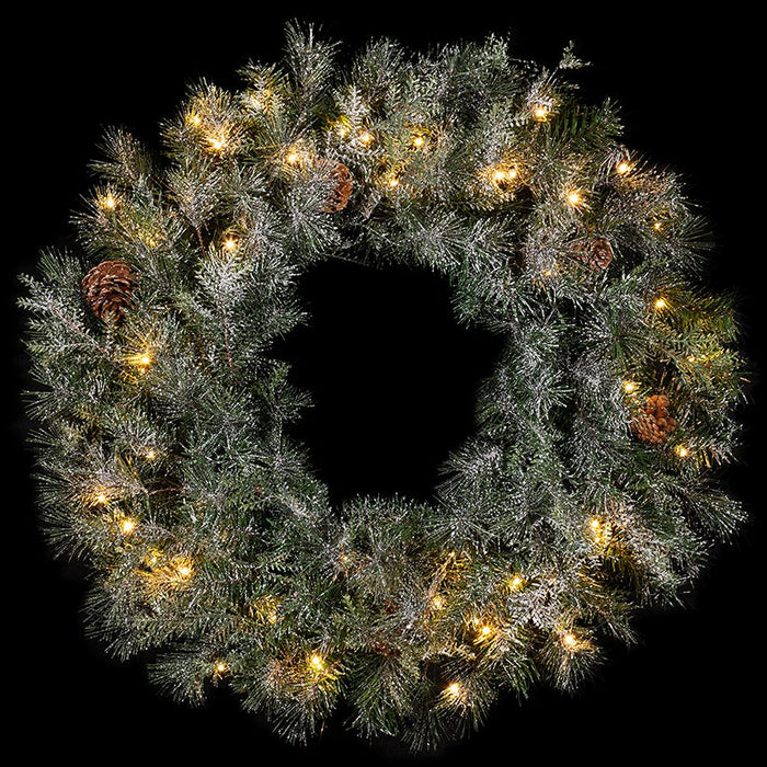 24" Flocked Pine Artificial Wreath, LED Pre-Lit (Multi-Mode) -Green (Pack of 2) - YT1624-GR/SN