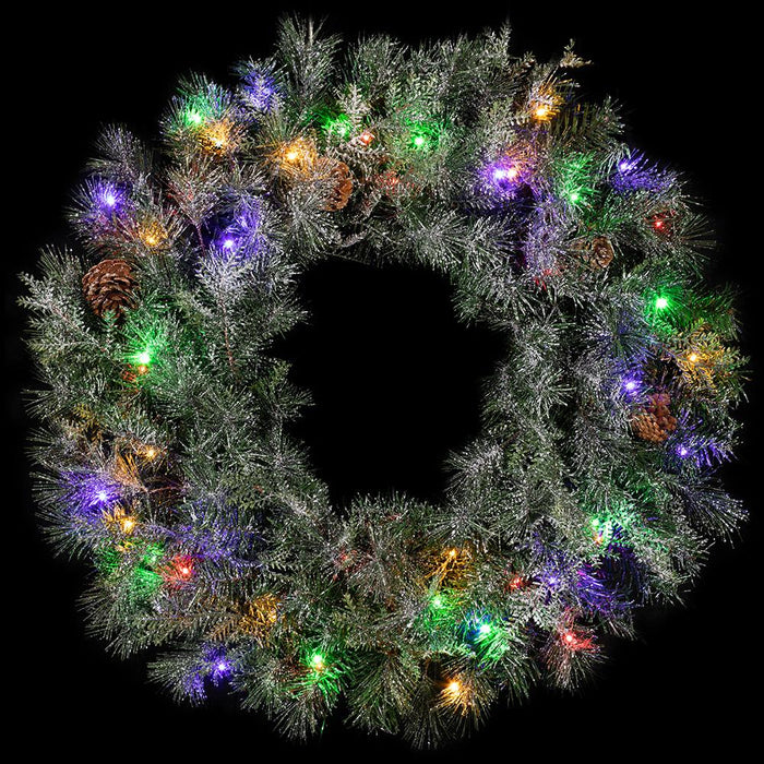 24" Flocked Pine Artificial Wreath, LED Pre-Lit (Multi-Mode) -Green (Pack of 2) - YT1624-GR/SN