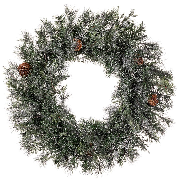 24" Flocked Pine Artificial Wreath, LED Pre-Lit (Multi-Mode) -Green (Pack of 2) - YT1624-GR/SN