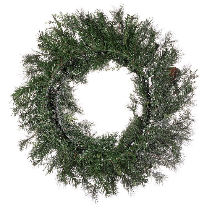 24" Flocked Pine Artificial Wreath, LED Pre-Lit (Multi-Mode) -Green (Pack of 2) - YT1624-GR/SN