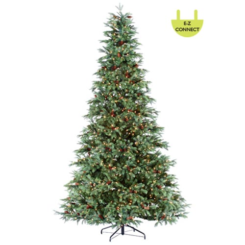 10'Hx74"W PE New England Pine & Pinecone LED-Lighted Artificial Christmas Tree w/Stand -Green - YT5310-GR