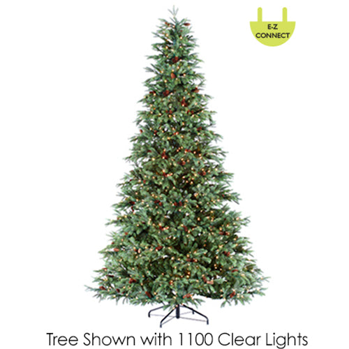 10'Hx74"W PE New England Pine & Pinecone HLED-Lighted Artificial Christmas Tree w/Stand -Green - YT5351-GR