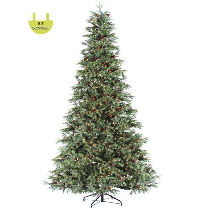 7'Hx52"W PE New England Pine & Pinecone Rice LED-Lighted Artificial Christmas Tree w/Stand -Green - YT5407-GR