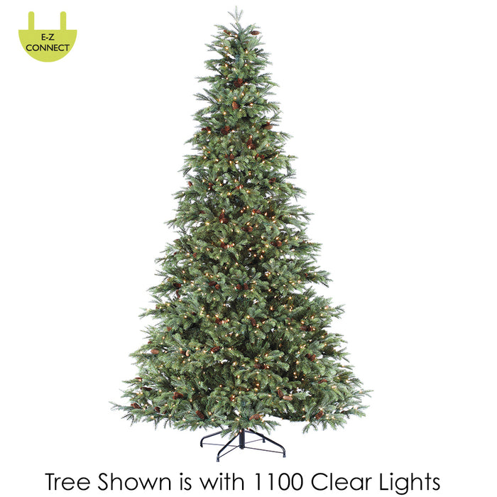 7'Hx52"W PE New England Pine & Pinecone LED-Lighted Artificial Christmas Tree w/Stand -Green - YT5517-GR