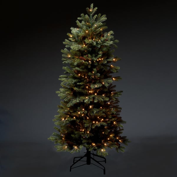 5'Hx33"W PE New England Pine & Pinecone Slim HLED-Lighted Artificial Christmas Tree w/Stand -Green - YT6335-GR