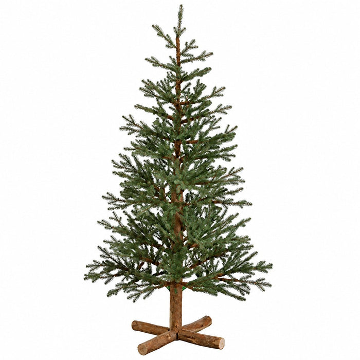 5'Hx35"W Wood Trunk Angel Pine Slim Artificial Christmas Tree w/Wood Base, Unlit -Green - YTA695-GR