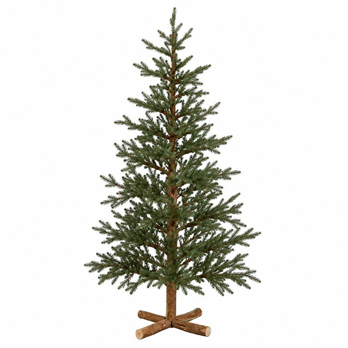 6'Hx40"W Wood Trunk Angel Pine Slim Artificial Christmas Tree w/Wood Base, Unlit -Green - YTA696-GR