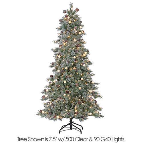 9'Hx59"W Flocked & Glittered Bottle Brush Pine & Pinecone Lighted Artificial Christmas Tree w/Stand -White - YTB129-WH/FS