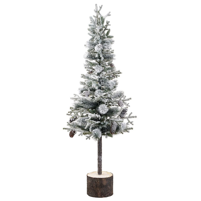 4'11" Flocked Artificial Pine & Pinecone Tree w/Log Pot -White/Green (Pack of 3) - YTP574-WH/GR